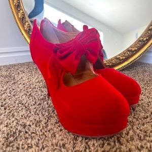 Red velvet high heels